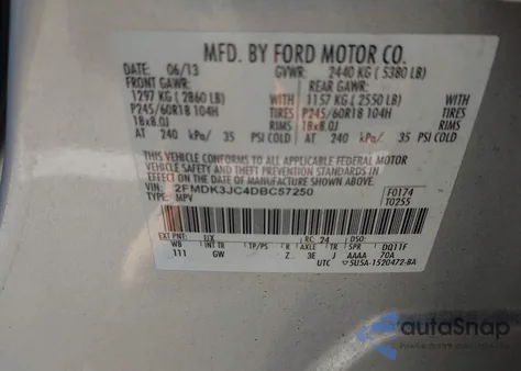2013 Ford Edge Sel из США, поврежденный, VIN 2FMDK3JC4DBC57250